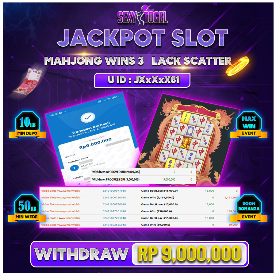 SEXYTOGEL JACKPOT SLOT MAHJONG WINS 3 LACK SCATTER Rp.9.000.000.,-LUNAS